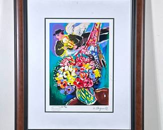 ZAMY STEYNOVITZ (Polish/Israeli 1951-2000) SERIGRAPH | Angel at Night. Serigraph. 15.5 x 11 in. Sight. Signed & numbered “24/65” on bottom, labeled on verso. - h. 25.5 x w. 21.5 in (Frame)