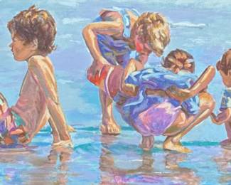 LUCELLE RAAD (b. 1942) Giclee | Beach Party. Embellished Giclee. 18 x 39.5 in. sight. Signed, titled, and numbered “96/350” on bottom. - h. 30 x w. 51.5 in (Frame)