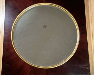 CIRCULAR WALL MIRROR | Large round mirror with gilt border in large square black frame. - h. 42.25 x w. 42.25 in