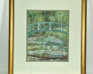 CLADE MONET PRINT | Bridge Over a Pond of Water Lilies. Print. 10.5 x 8.5 in. sight. Print signed lower right, labeled on verso. - h. 18.75 x w. 16.75 in (Frame)
