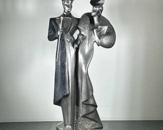 AUSTIN SCULPTURE ART DECO COUPLE | Art deco couple metal sculpture by Austin Sculpture. - h. 30.5 x w. 12 x d. 8.5 in

