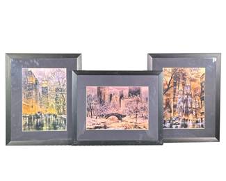 (3pc) ROUSTAM NOIR PRINTS | Set of 3 Roustam Noir prints including: Empire State Building, Central Park; and St. Patrick’s Cathedral; 15 x 10.5 in sight. - h. 22 x w. 18 in (Frame)