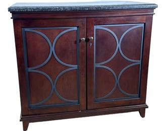 Tresanti Thermoelectric Wine Cooler & Cabinet | Stone top & carved wood wine cabinet with glass storage, wine rack, and built-in wine fridge. - h. 41 x w. 45 x d. 24 in

