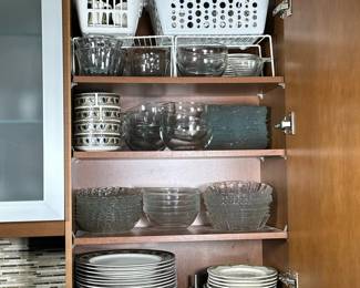 CABINET OF DISHES | Large cabinet of mixed dishes including: Mikasa “Intaglio” plates, bowls & mugs, various glass dishes, and more!