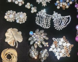 Vintage clip-on earrings and brooches