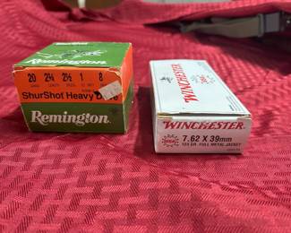 Ammunition: Remington 20ga., 2 3/4", R20HD-8 and Winchester 7.62 x 39mm,  123gr. Full Metal Jacket Q3174 
