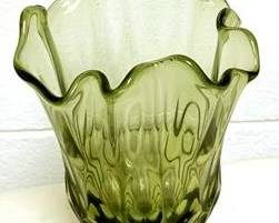 79 - Fenton Green Glass Swung Vase - 10" tall
