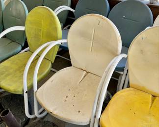 Many vintage aluminum outdoor chairs 