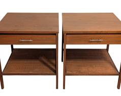 Pair of Paul McCobb for Calvin Linear Side Tables.

Both pieces have some light surface scratches. Please see photos for additional details.

Measures 22” x 22” and 24” high.