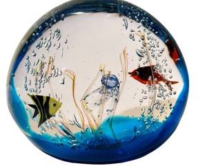 Elio Raffaeli Italian Murano Handblown Glass Colorful Aquarium Sculpture 