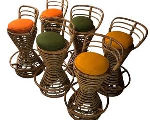 Six Midcentury Rattan and Bamboo Bar Stools Tito Agnoli Style, Italy 1960s

How fun are these! 

Each measures 36 inches tall and 30 inches tall to the seats.
