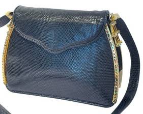 Vintage Judith Leiber Handbag Snakeskin Expandable with Bejeweled Trim 