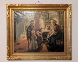 Large Gold Framed Oil on Canvas Painting by Cornelis Christiaan Zwaan.