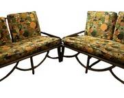 Vintage Vouge Rattan Sectional 

This is one great looking mid century set up! 

Both of the sofas measure 44 x 38 x 32 inches and the table measures 30.5 x 30.5 x 20 inches. 

Light wear 