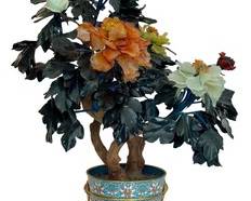 Vintage Chinese Carved Hard Stone Tree / Plant with Cloisonné Style Planter 

Beautiful! 

Total height with the planter is 29" tall. 

The planter itself is 7" tall 