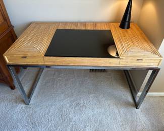 Milo Baighman style pencil reed chrome desk