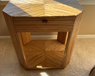 Pencil Reed Crespi style Rattan side table with drawer