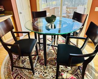 Round glass top wood base kitchen table with 4 chairs