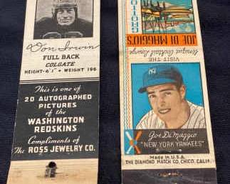 1940s1950s Joe DiMaggio Don Irwin 1939 Redskins Matchbook Covers