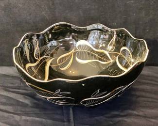 Vintage MCM Signed Sascha Brastoff Black Gold Large Bowl