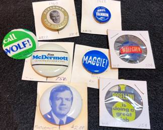 Political Pinbacks Ackerman, Wallgren, Rossellini, McDermott And More