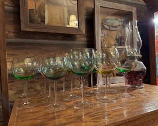 Vintage oil lamps, Vintage colorful wine glasses