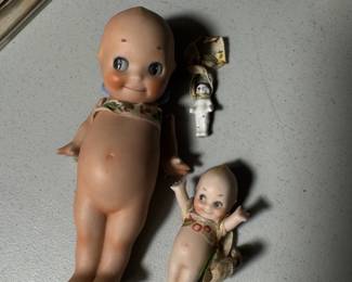 Rose O'Neill Bisque Kewpie Dolls - 5 and 2 inches - signed