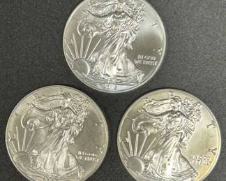 3 American Silver Eagle Coins 2000, 2015 2016 1 oz .999 Fine Silver Each