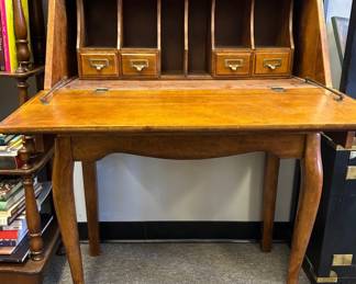 Antique DropFront Secretary Desk with Drawers and Cubbies Queen Anne Style
