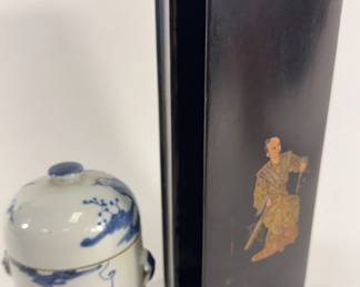 Antique Japanese Lacquer Box Antique Chinese Blue White Porcelain Jar Late Qing Republic Era