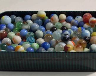 Large Assortment of Vintage Modern Glass Marbles Swirls, Cats Eyes, Oxbloods More