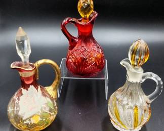 Fenton Amberina Glass Cruets HandPainted, Ruby Red Pressed Glass Collection