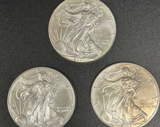 3 American Silver Eagle Coins 2001, 2002, 2003 1 Oz .999 fine Silver Each