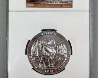 2011 5oz. Silver 25c America's National Treasures - Washington Olympic Early Releases Coin, MS 69 