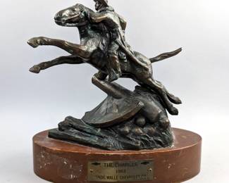 'The Charger' Bronze Statue, Vande Walle Chevrolet Co. 1963, Signed Avard Fairbanks 
