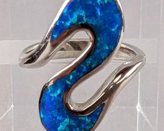 Blue Opal Ring, 925 Sterling Silver, Size 7 