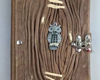 Handcrafted Latching Leather Journal With Metal Owl, 7.25" x 5.75" 