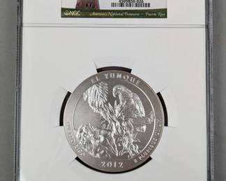 2012 5oz. Silver 25c America's National Treasures - Puerto Rico El Yunque Coin, SP 70 
