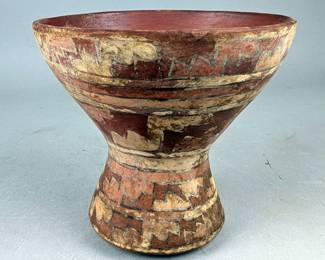 Native American Indian Polychrome Mosaic Pedestal Bowl, 4.75" Tall x 5" Wide 