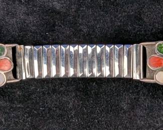 Hand Crafted Native American Inlaid Zuni Thunderbird Stretching Watch Band With Mark VII Stainless Steel Expansion 