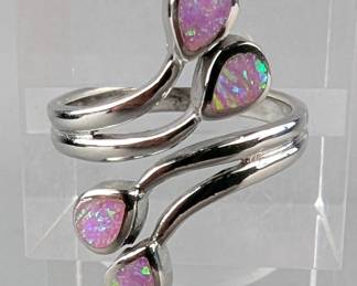 Pink Opal Ring, 925 Sterling Silver, 4 Stones - Size 9