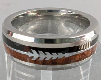 Metal And Wood Three Tone Ring With Arrow Pattern - 8mm - Size 9 
