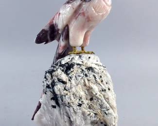 Carved Stone Parrot On Rutilated Quartz Base, 7.25" x 2.5" 