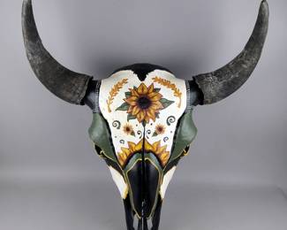 Hand Painted Complete American Buffalo/Bison Skull, Artist Signed "I Mayo" 