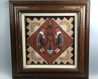 Framed Native American Indian Navajo Sand Painting On Board, Artist Signed, "Begay" Frame Measures 19.25" x 19.25", Board Measures 12" x 12" 
