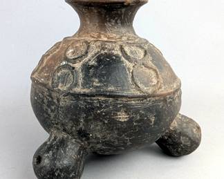 Native American Indian Pottery Jar With Legs, 6" Tall x 7" Wide 