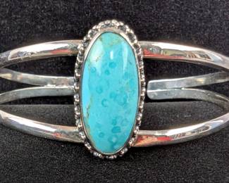 Sterling Silver And Blue Magnesite Bangle Bracelet
