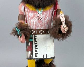 Painted Native American Indian Hopi Doll On Wood Base, 12" Tall 