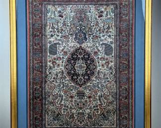 Hand Knotted Silk Carpet / Rug From Shanghai General Carpet Factory In Wood And Glass Display Box, Includes Quality Certificate, 31.5" x 19" 