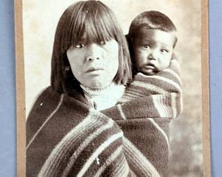 Native American Indian "Chief Long Feather" And "Spotted Doe, Running Water" Cabinet Photos, 6.75" x 4.625" On 8" x 5" Mounting Boards 